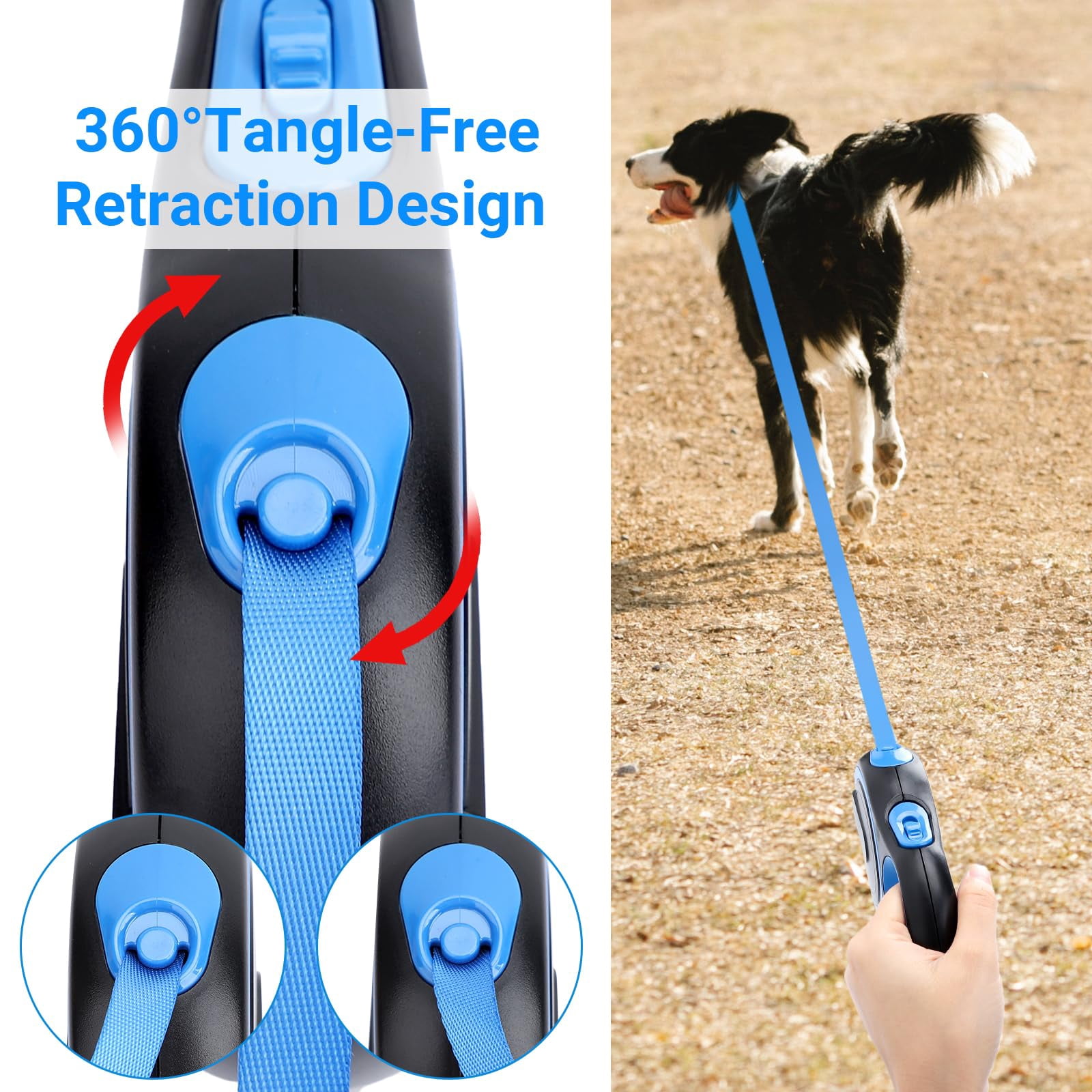 KUCASI Pink Retractable Dog Leash, 16ft Heavy Duty Walking Dog Leash for Medium Small Dogs up to 44lb, Anti-Slip Handle 360°Tangle-Free Nylon Tape, One-Handed One Button Lock and Release