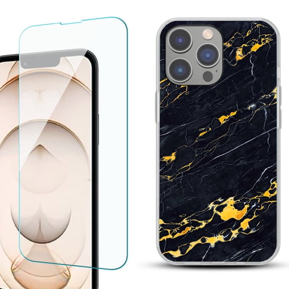 OneToughShield ® for iPhone 15 Pro Max Shockproof Fashion Phone Case, with Tempered Glass Screen Protector - Marble / Lava