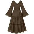 thumbnail image 6 of Oksale Womens Medieval Victorian Dresses Renaissance V Neck Dress Retro Bell Sleeve Maxi Dresses Flowy Floor Length Gown Dress Party Wedding Gowns Brown, 6 of 6