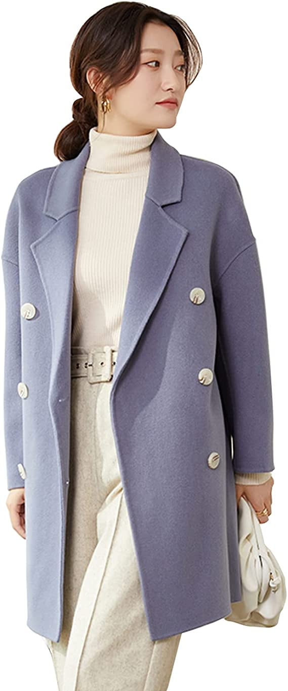 Maydear Women's Autumn Woolen Coat, Mediumlength Style DoubleFaced