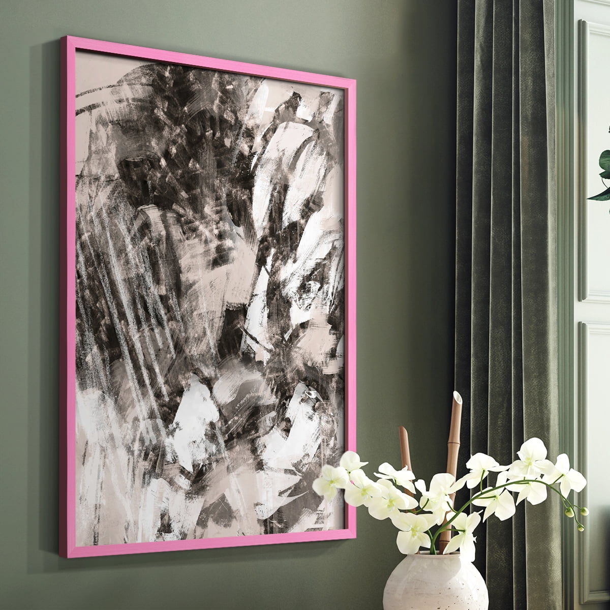 Blush Blackboard I Framed Print in Pink Solid Wood Framed Print No Nail Hanging