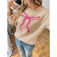 thumbnail image 6 of Womens Cute-Bow Knit Sweater Y2K Long Sleeve Crew Neck Knitted Pullover Sweater Loose Fit Casual Jumper Tops  L, 6 of 9