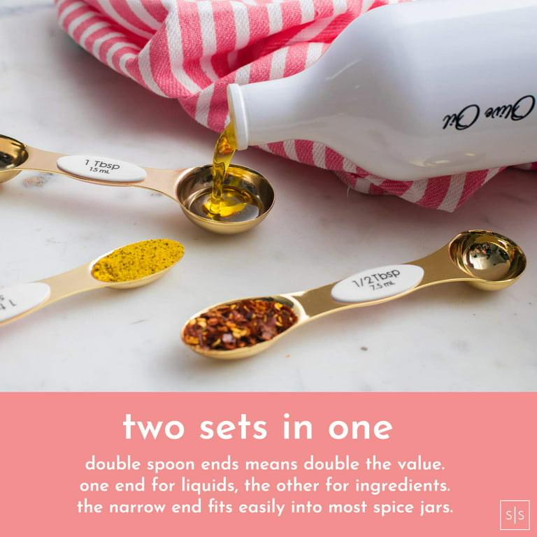 White & Gold Measuring Spoons Set, Stainless Steel Measuring Spoons  -Magnetic Measuring Spoons Set- Metal Measuring Spoons- Cute Measuring  Spoons Set for Cooking & Baking -Gold Kitchen Accessories 