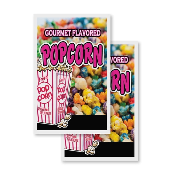 Gourmet Flavored Popcorn (2-PACK) 24" x 36" Vinyl Decals | Sign Insert Peel & Stick Decals Stickers Window Signs