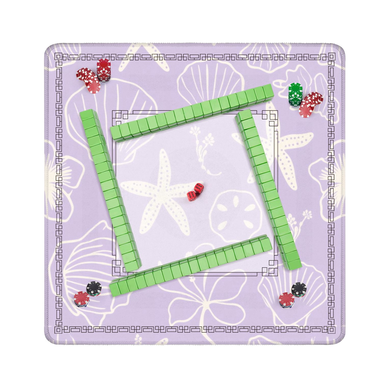 Mahjong Mat 31.5" x 31.5" Seashell Starfish Line Lavender Minimal Coastal Non-Slip Noise Reduction American Mahjong Tiles Table Cover for Dominoes Poker Card Board Games Gift