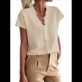 thumbnail image 3 of Camisetas Sin Mangas de Verano Informales con Cuello en V y Volantes para Mujer Albaricoque S, 3 of 8