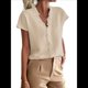 thumbnail image 3 of Camisetas Sin Mangas de Verano Informales con Cuello en V y Volantes para Mujer Albaricoque S, 3 of 8