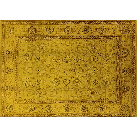 Ahgly Company Indoor Rectangle Oriental Yellow Traditional Area Rugs, 7' x 10'