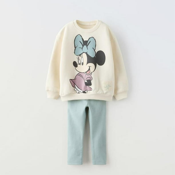 Chándales con estampado completo de Minnie para niños, ropa informal de moda, Sudadera con capucha con estampado de dibujos animados, 2 piezas, Otoño, 2024
