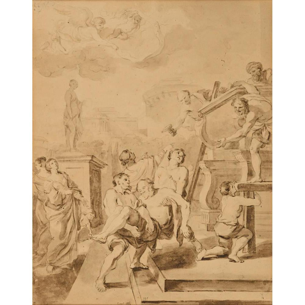 Jean-Honoré Fragonard 12x14 Black Modern Framed Museum Art Print Titled - The Burial Place of Saint Andrew (1774)
