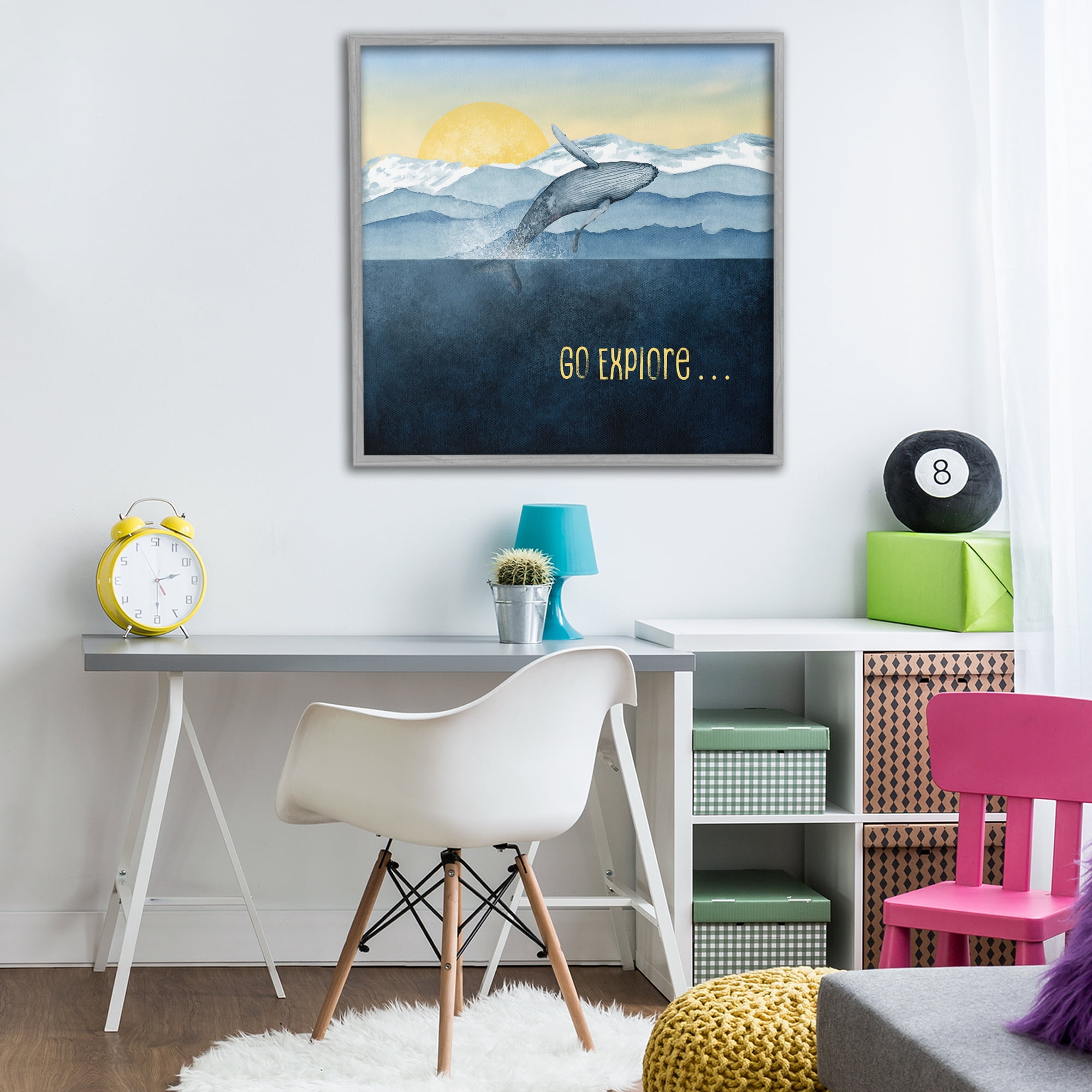 Go Explore Whale Breach Gray Framed Giclee Art, design by Brett Blumenthal