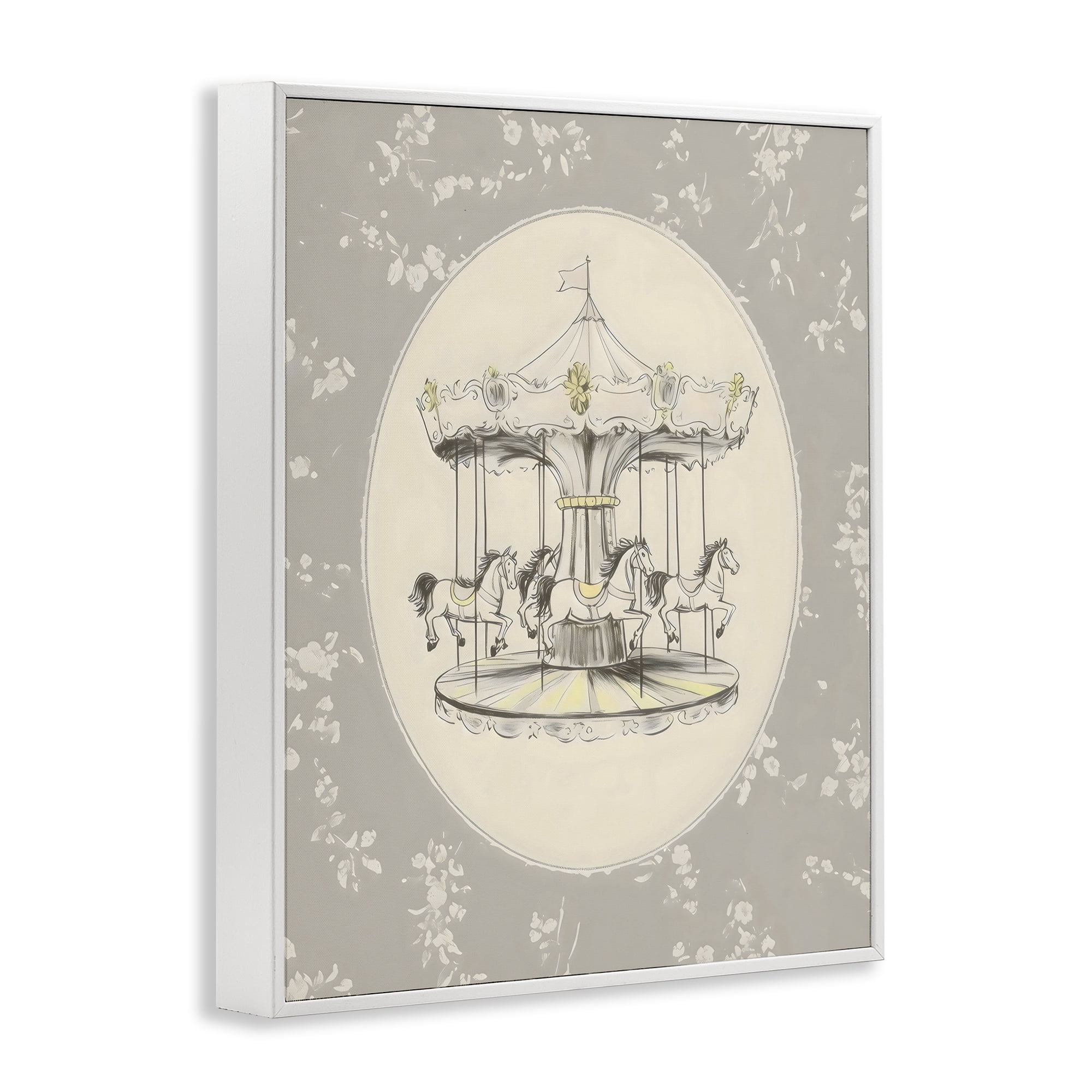Stupell Industries Gentle Floral Carousel White Framed Giclee Art, design by Arlington Prints