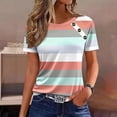 thumbnail image 2 of Ashirexll Tops for Women Trendy Summer Casual Button Striped Short Sleeve T Shirt Crew Neck Top for Daily, 2 of 7