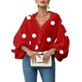 thumbnail image 2 of Women’s Polka Dot Blouse, Long Sleeve V-Neck Button Down Shirt, Casual Loose Fit Tops for Work or Daily Wear, 2 of 2
