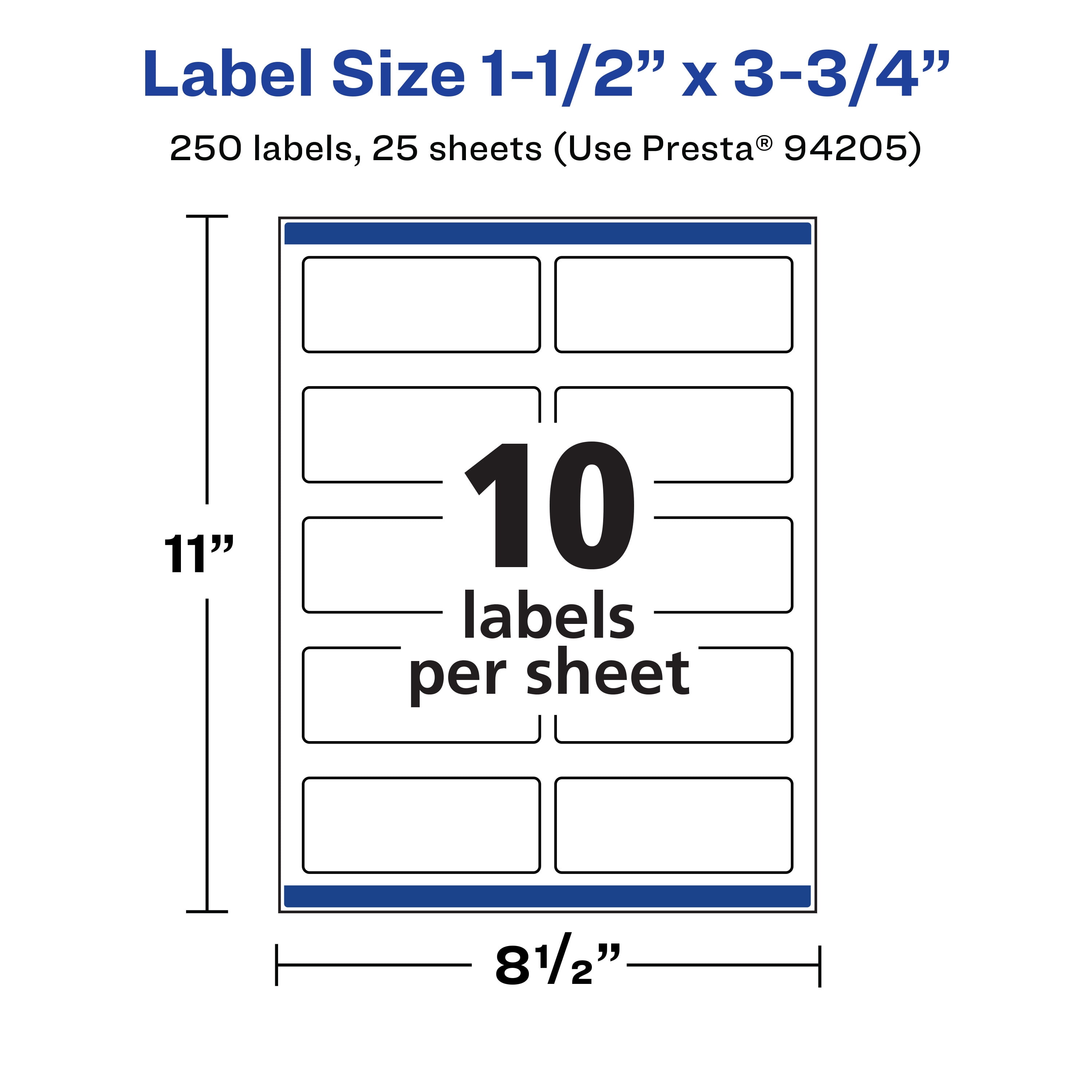 Avery Removable Rectangle Labels, 1.5" x 3.75", 250ct