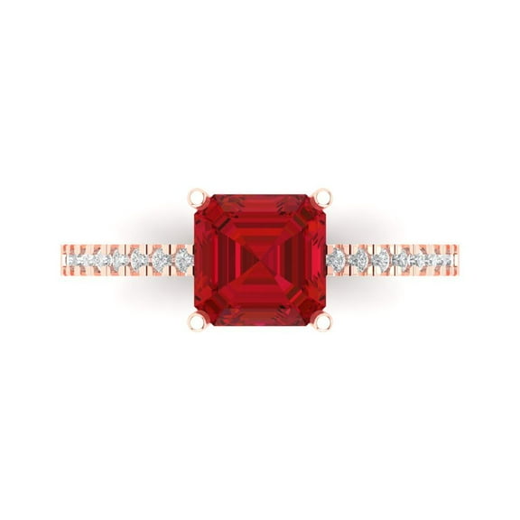 Clara Pucci 14K Rose Gold 2.7ct Ruby Solitaire with Accents Ring for Women