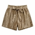 thumbnail image 4 of JUSLIO Women's Shorts,High Waist Mid-Length Shorts,Cotton Fashion Elastic Waist Solid Color,Gold,Size L, 4 of 5
