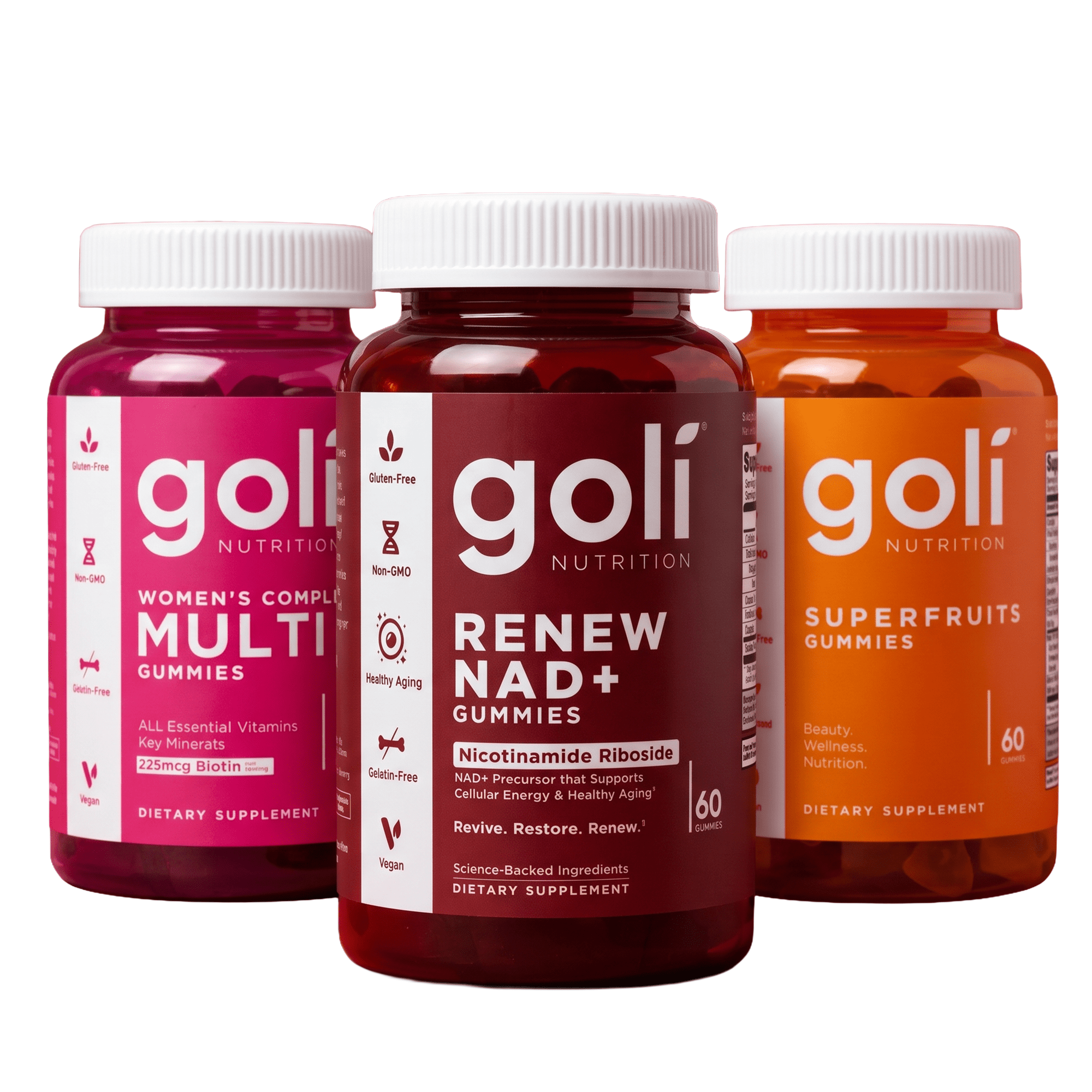 Goli Women's Glow & Renew Trio Gummies, NAD+, Multivitamin & Superfruits, 180 Ct