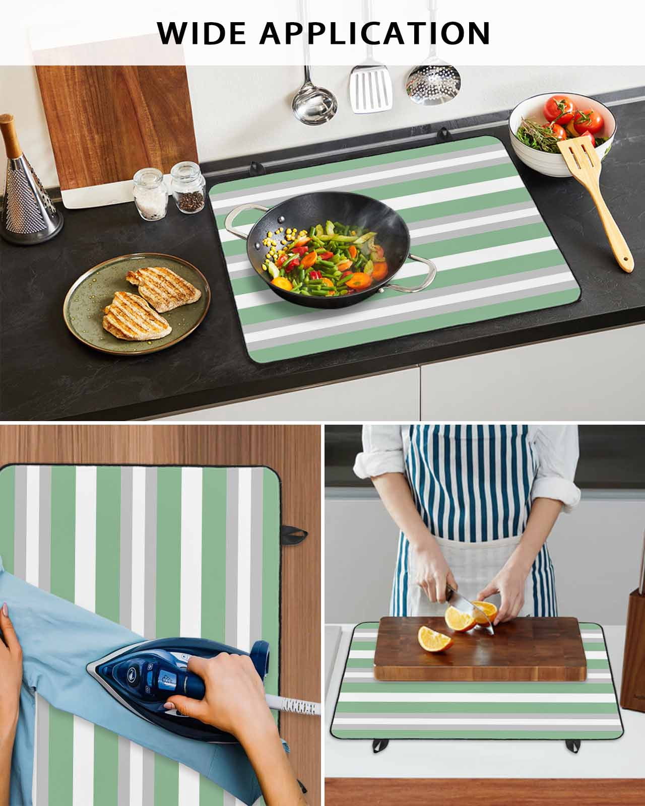 nqOlkjepod Large Induction Cooktop Protector Mat 36"x21", Green Grey Stripe Stove Top Covers for Electric Stove, Minimalist Farmhouse Striped Stove Burner Cover Mats, Glass Top Stove Cover