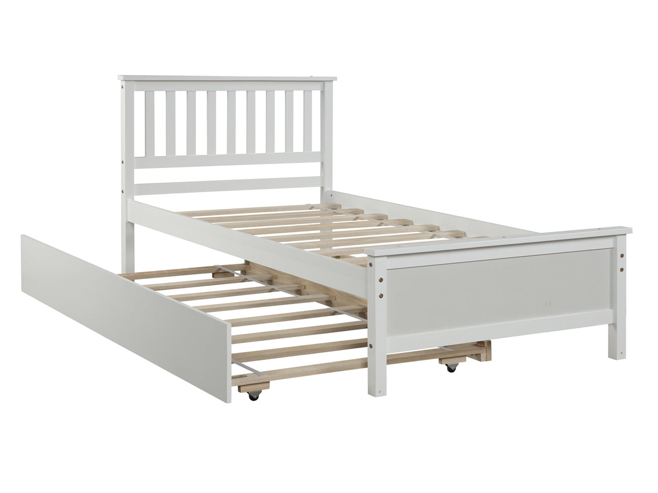 Twin Bed with Trundle Wood Platform Bed Frame with Headboard and