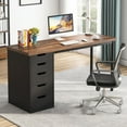 thumbnail image 3 of Tribesigns Computer Desk with 5 Drawers, 47 inches Rustic Brown Home Office Desk with Storage, Modern Study Writing Table Workstation for Small Spaces, Brown & Black, 3 of 5