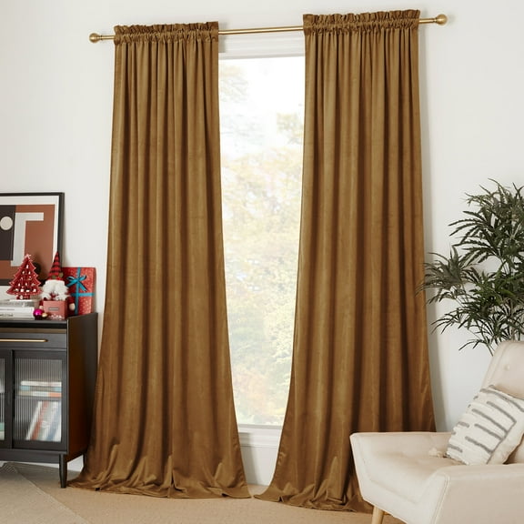 NICETOWN Velvet Blackout Curtains for Bedroom, Thermal Insulated Noise Reducing Energy Efficiency Privacy Luxury Velvet Curtains Room Darkening Rod Pocket Drapes, Gold Brown, 52"x108", 2 Panels