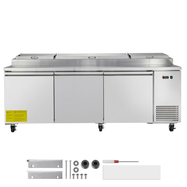KFFKFF 93"W Commercial Refrigerator, Pizza Prep Refrigerated Table, 20" Ultra Wide Countertop Food Prep Worktable, 30.8 Cu.Ft Single Door Salad Prep Fridge