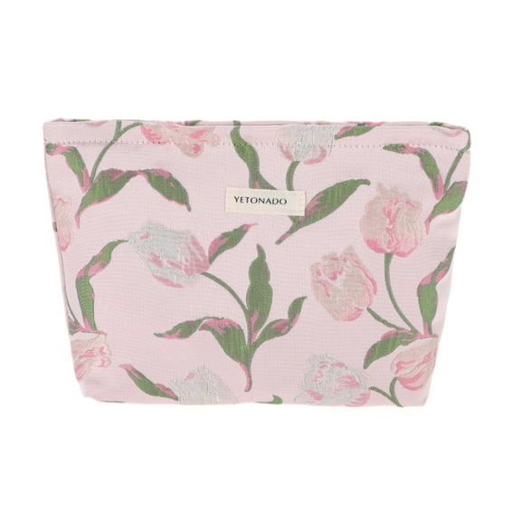 Unique Bargains 1 Pc Vintage Tulip Makeup Bag Polyester Pink Large