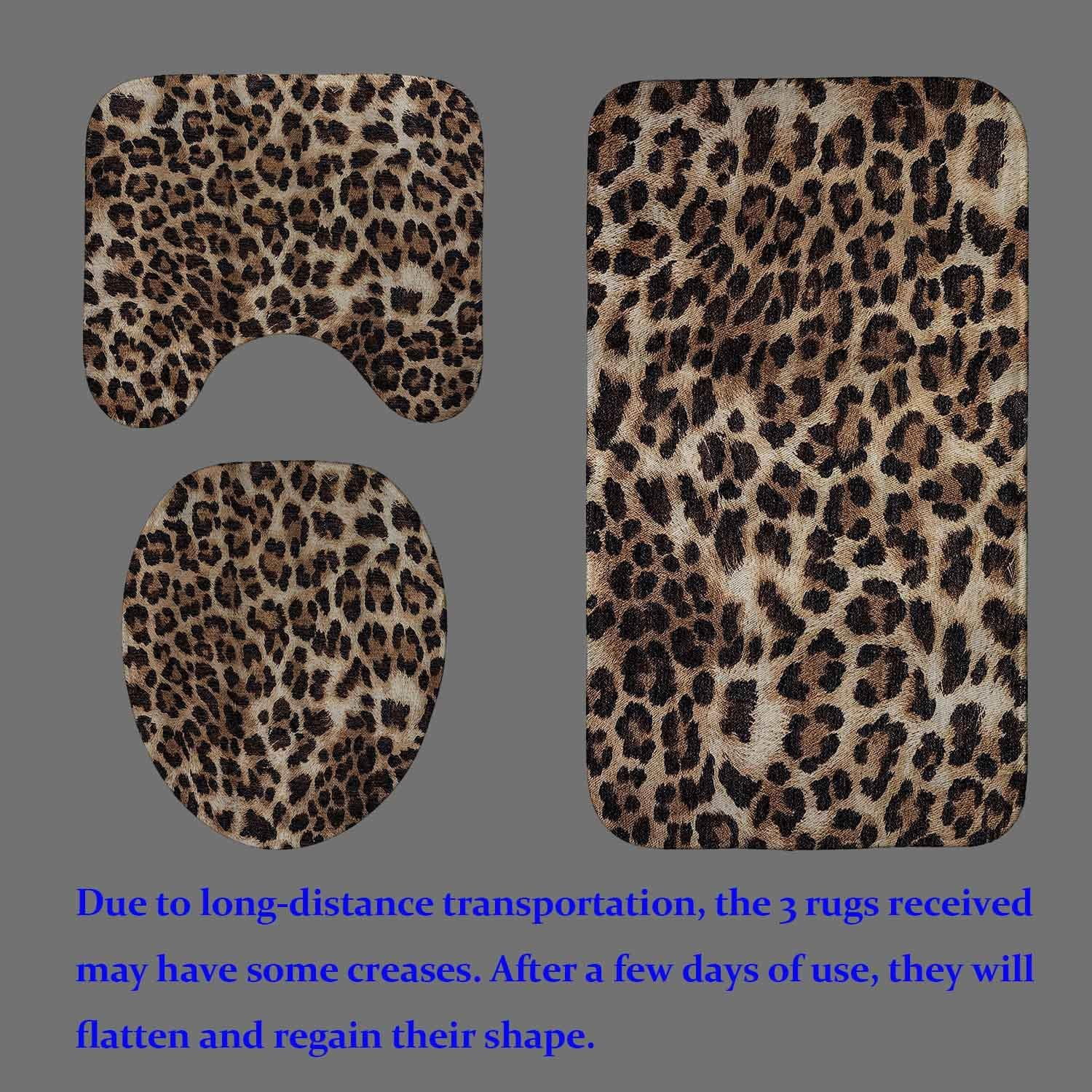 4PCS Cute Leopard Shower Curtain Set, Pink Rose Peony Floral Plant Cheetah Cow Print African Wildlife Safari Animal Bathroom Decor, Waterproof Fabric Shower Curtain, Non-Slip Bath Mat