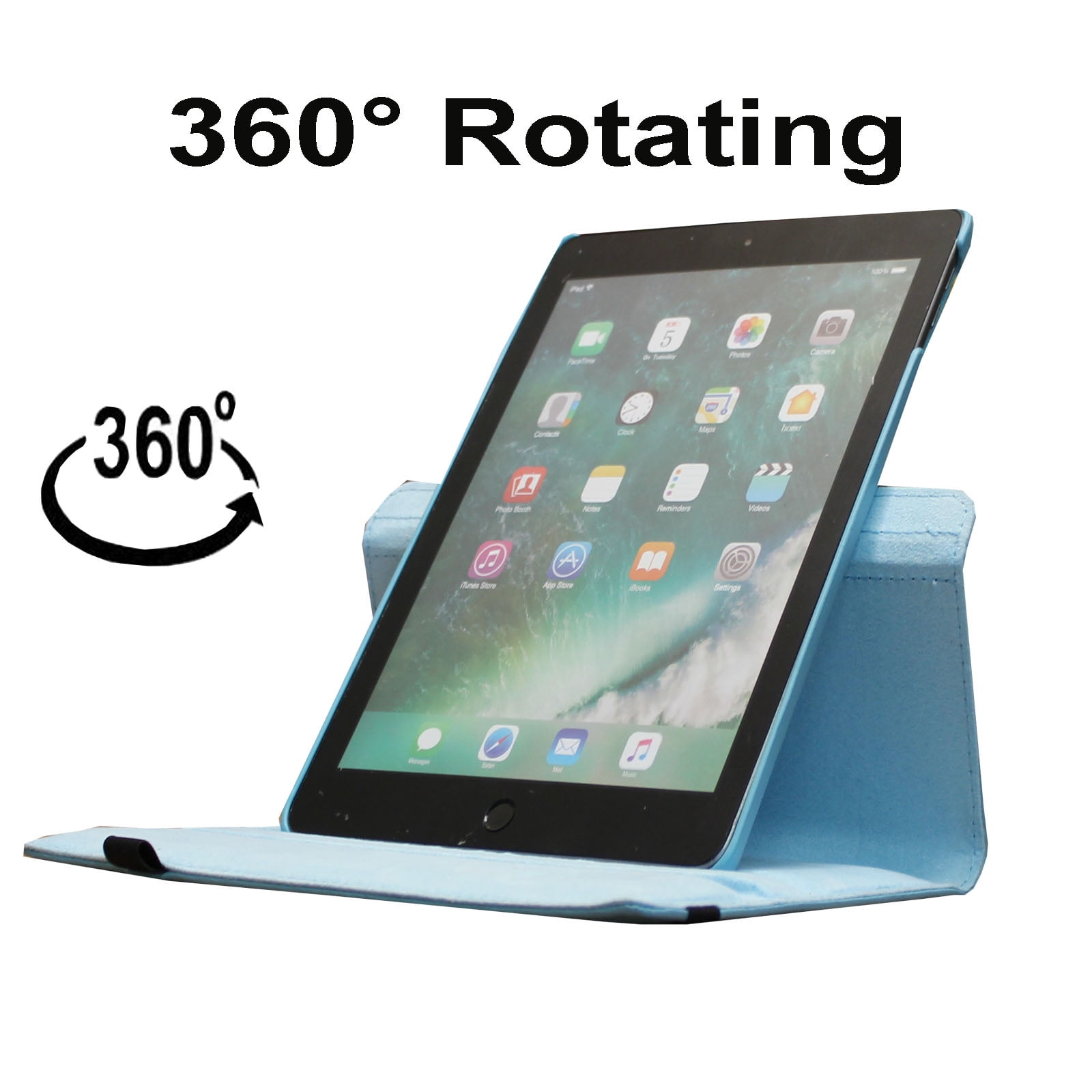 JYtrend Smart Case for iPad Air 1st / Air 2nd Generation (9.7 IN) with Pencil Holder, Rotating Stand Magnetic Auto Wake Up/Sleep Cover for iPad Air 1/Air 2 A1474 A1475 A1476 A1566 A1567 (Blue)