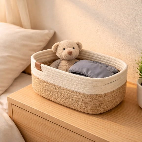 Rectangle Storage Basket Set- Natural Cotton Rope Woven Baskets for Organizing! Nursery, Dog Toy Baskets, Cat Toy Box, Bathroom Organization Bin
