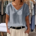 thumbnail image 5 of Pxxlle Summer T Shirts for Women Loose Fit V Neck Linen Shirt Solid Color Short Sleeve Basic Tees Gray S, 5 of 5