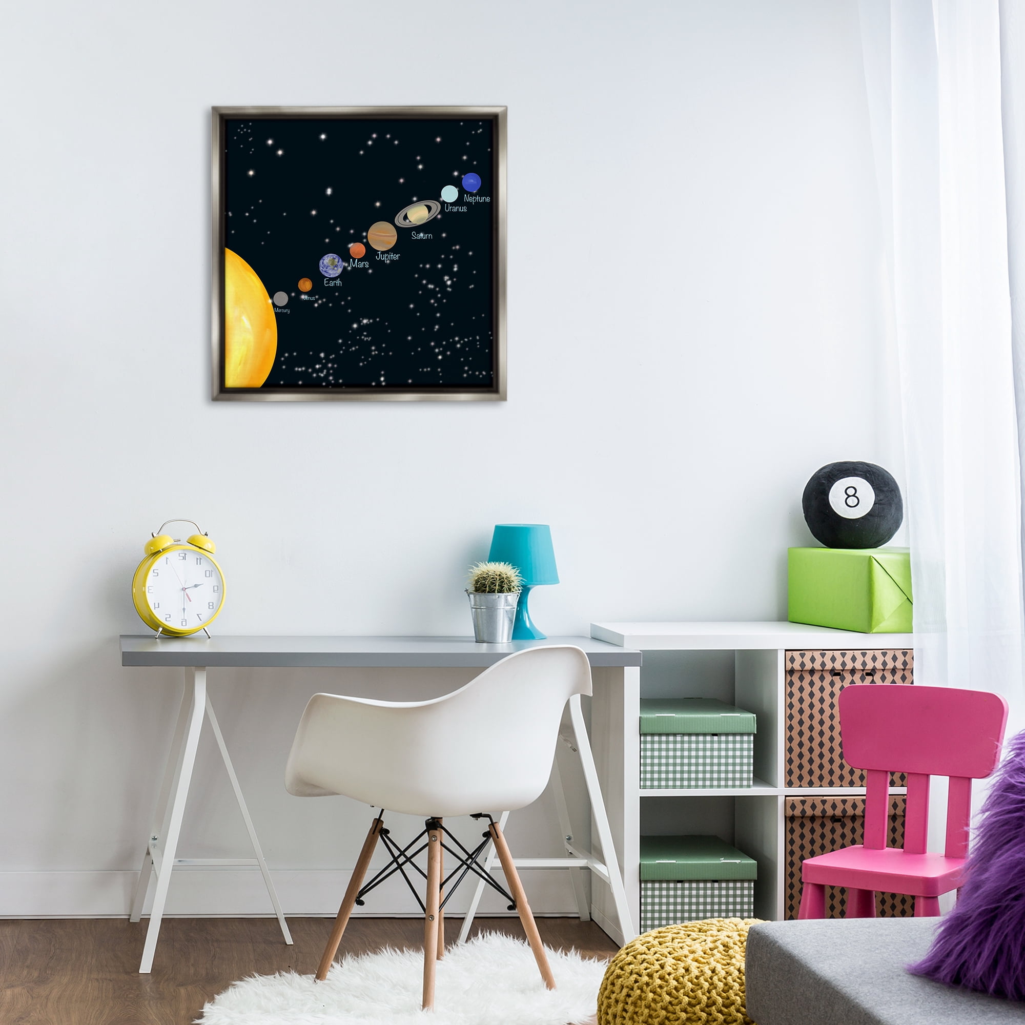 Stupell Industries Solar System Planets Astrology & Stars Painting Gray Floater Framed Canvas Art Print Wall Art, 25 x 25