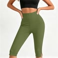 thumbnail image 6 of QATAINLAV Ladies Capri Leggings High Waisted Knee Length Yoga Pants with Side Slit Hem Stretch Summer Casual Bottoms Green M, 6 of 8