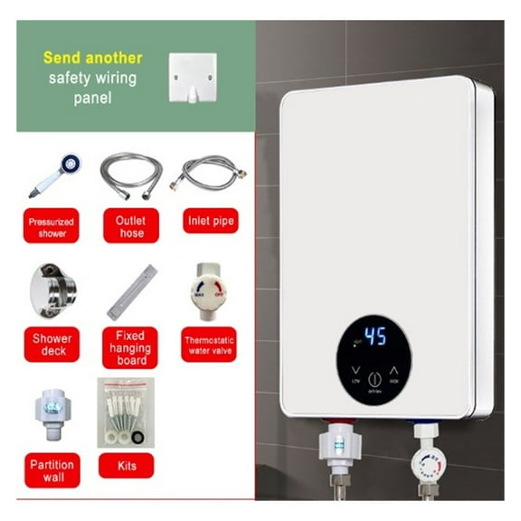 Tankless Water Heater Electric 6kW, Instant Water Heater Under Sink Self Modulating Technology, White ,Safety Protections