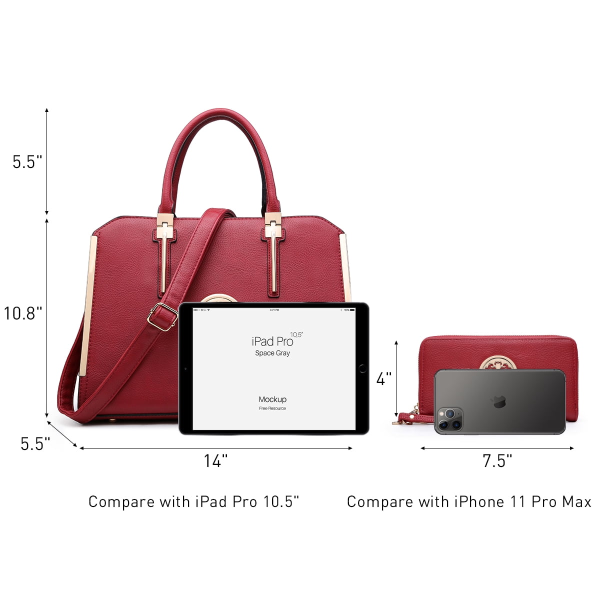 Dasein Women Large Handbag Purse Vegan Leather Satchel Work Bag Shoulder Tote with Matching Wallet