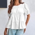 thumbnail image 2 of ASDFVBKG Womens Puff Sleeve Peplum Babydoll Tops Summer Smoked Pleated Cotton T-Shirts Casual Loose Fit Flowy Blouse Red M, 2 of 5
