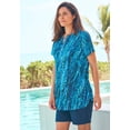 thumbnail image 4 of Swim 365 Women's Plus Size Split-Neck Short Sleeve Swim Tee With Built-In Bra, 4 of 5
