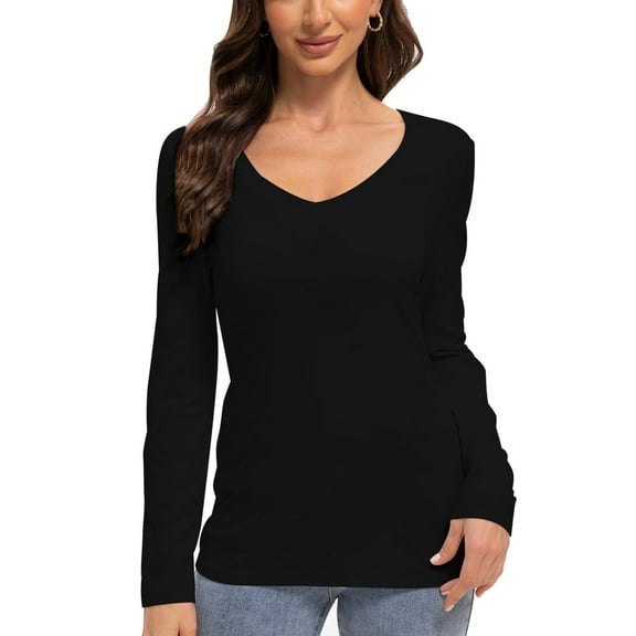 Long Sleeve Shirts for Women Sexy V Neck Tops Fitted Tight T Shirts Basic Tee