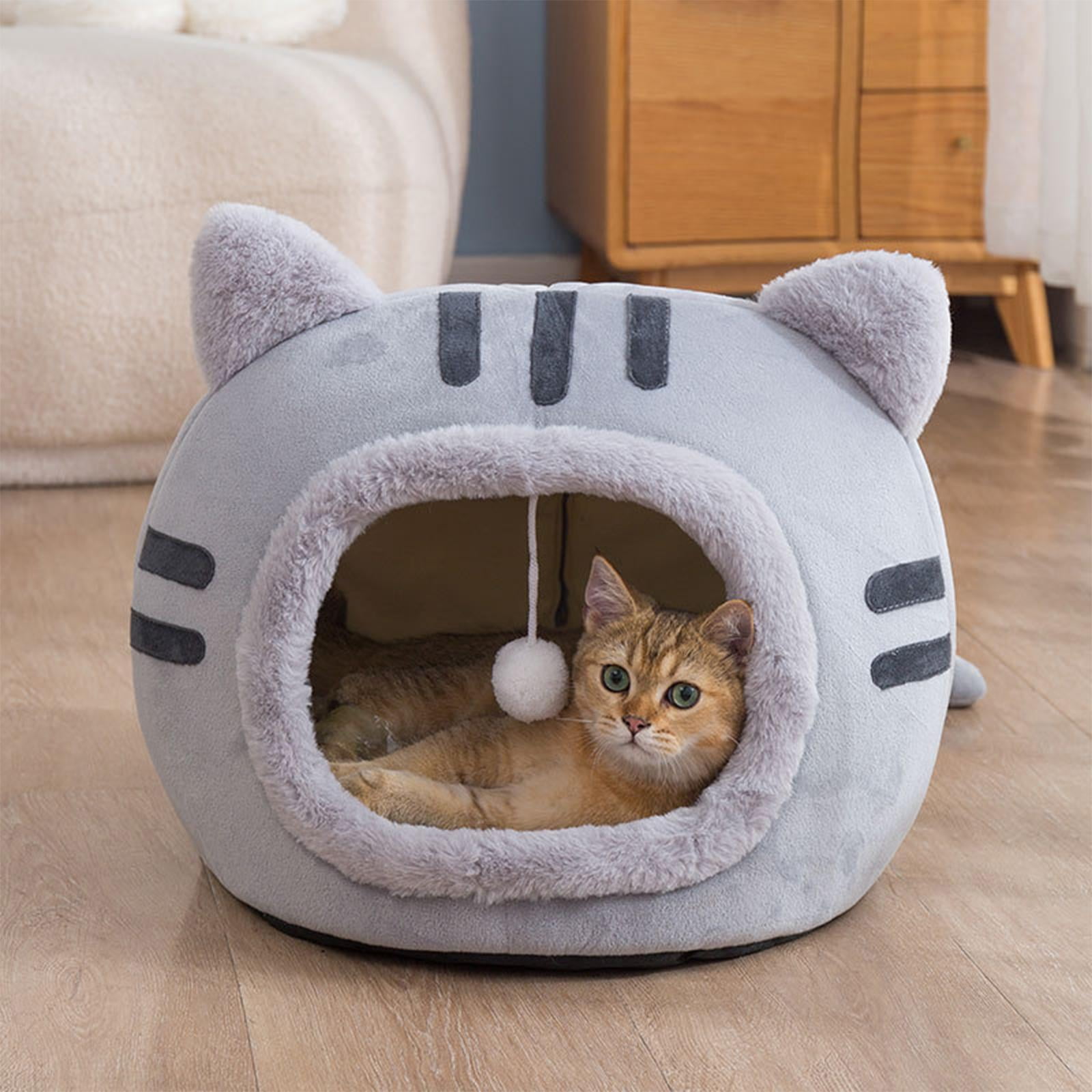 Cute Cat Sleeping Bed Semi Closed Small Dog Bed Bottom Hut Warm Puppy Kennel Basket Kitten House for Kitty Small Medium Large Dogs gray M