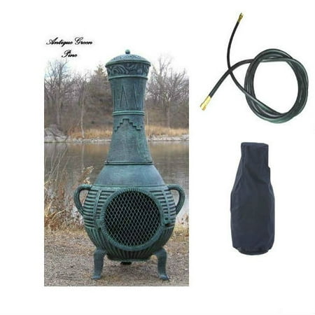 Qbc Bundled Blue Rooster Pine Chiminea With Natural Gas Kit Free