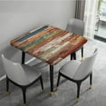 thumbnail image 4 of Wooden Brown Square Fitted Tablecloth, Wood Rustic Planks Barn Door Red Blue Grey Elastic Edge Table Cover, Dust & Wrinkle Proof Table Cloths for Spring Summer Picnic Party Use, Fits to 36x36 In Table, 4 of 6