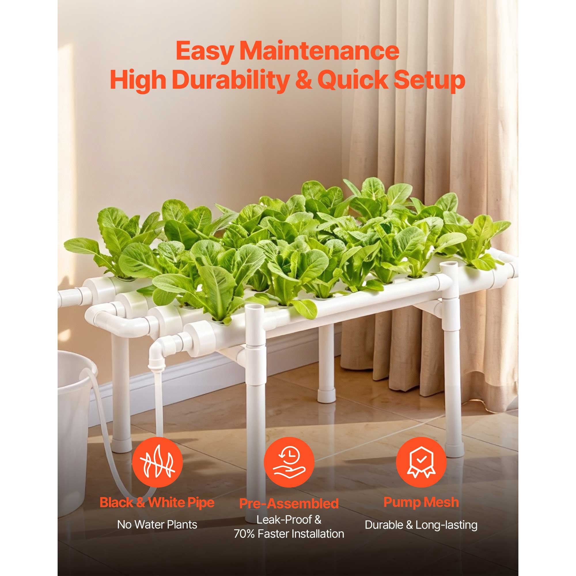 KFFKFF Hydroponic Growing System Kit, 1-Tier 36-Site UPVC Pipe Setup with Timed Irrigation, Light-Blocking Design, Indoor Gardening Solution for Vegetables, Fruits, and Herbs