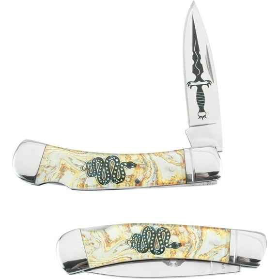 Old Ram Lock-Back Folding EDC Knife - Engraved Stainless Steel Blade for Hunting, Camping & Outdoor Survival | Classic Yellow Acrylic Handle