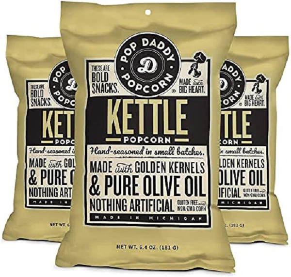 Pop Daddy Hand Seasoned Non GMO Kettle Popcorn , 3Pack