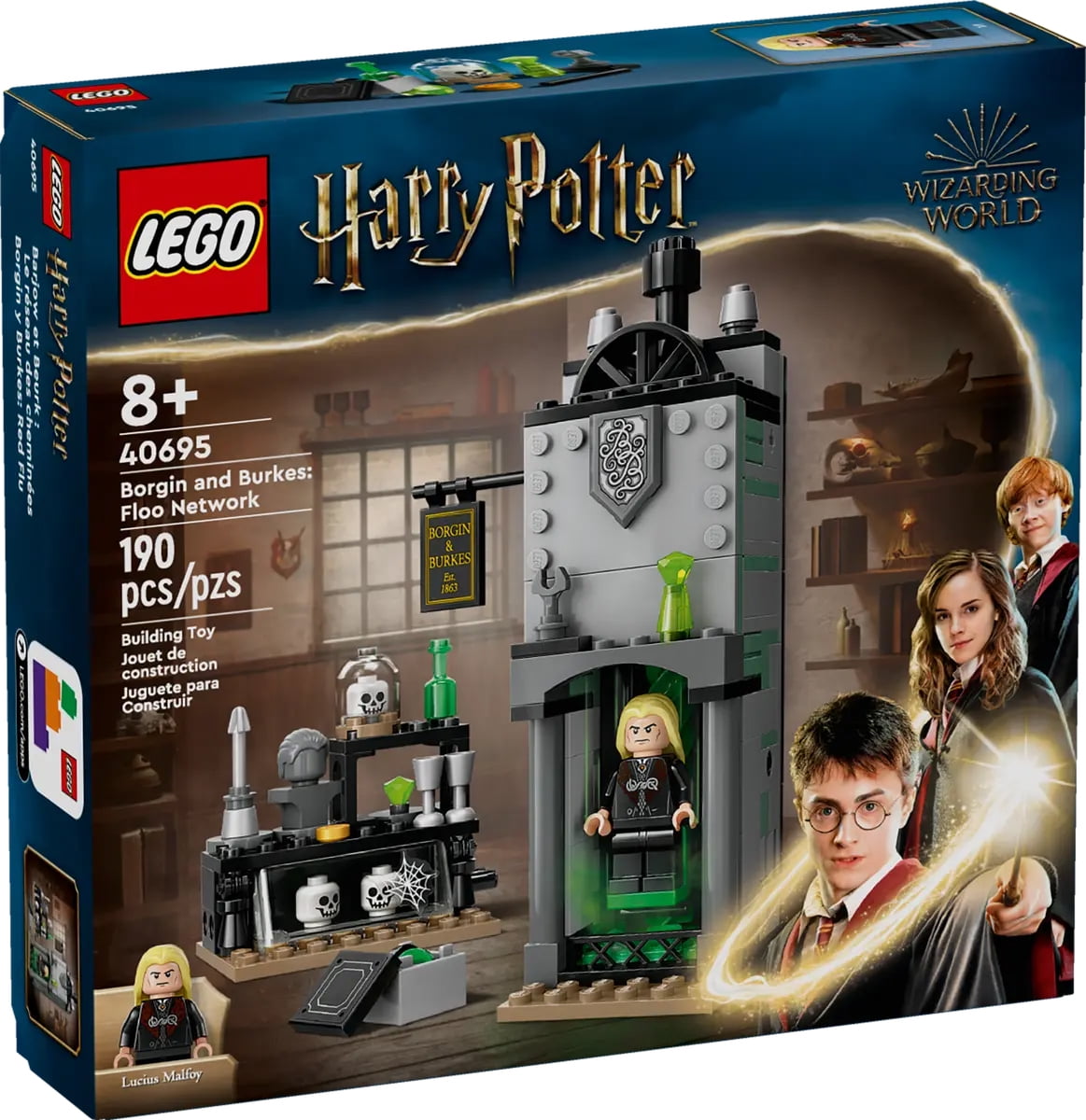 LEGO® Harry Potter Diagon Alley Borgin and Burkes: Floo Network Set 40695 – Lucius Malfoy Minifigure with Disappearing Fireplace Function, 190 Pieces, Gift for Kids Aged 8+
