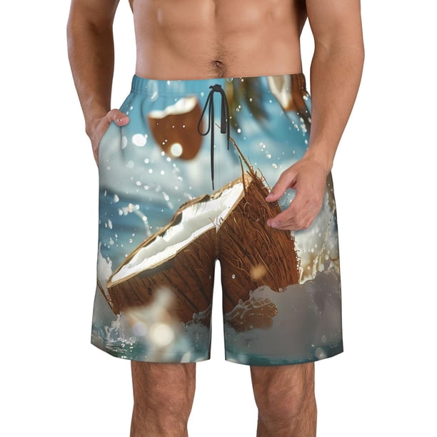 Fotbe Fresh Coconut Splash Trajes de Baño Estampados para Hombre, Shorts de Verano de Secado Rápido, Ropa de Playa, Bañadores-Medium
