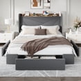 thumbnail image 3 of Amolife Full Size Storage Bed Frame with Charging Station & 3 Drawers, Velvet Platform Bed with Upholstered Wingback Headboard, Gray, 3 of 14