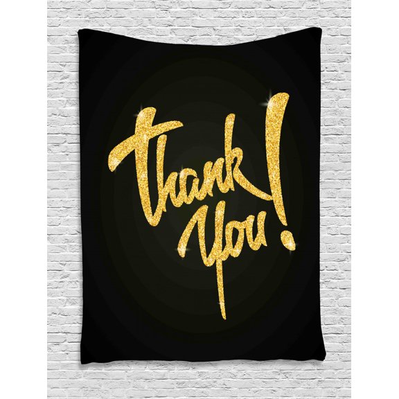 Thank You Tapestry, Thankful Phrase Thank You Lettering with Exclamation Point, Wall Hanging for Bedroom Living Room Dorm Decor, 40"W X 60"L, Dark Pine Green Pale Earth Yellow, by Ambesonne