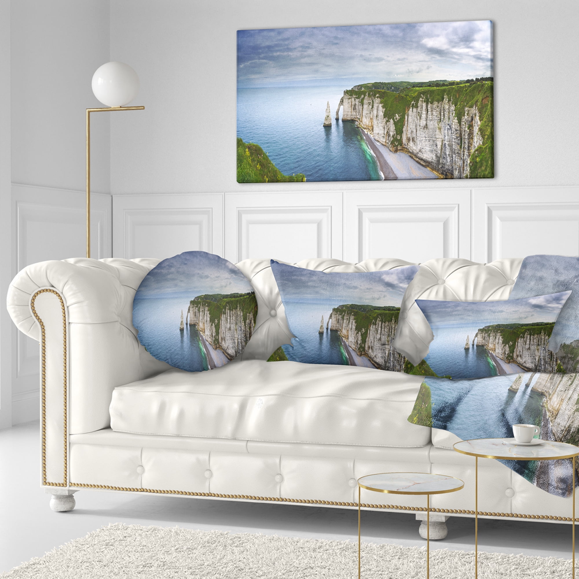 Designart Etretat Aval Cliff and Rocks - Oversized Beach Throw Pillow - 12x20